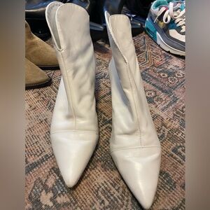 Schutz white ankle booties, kitten heal